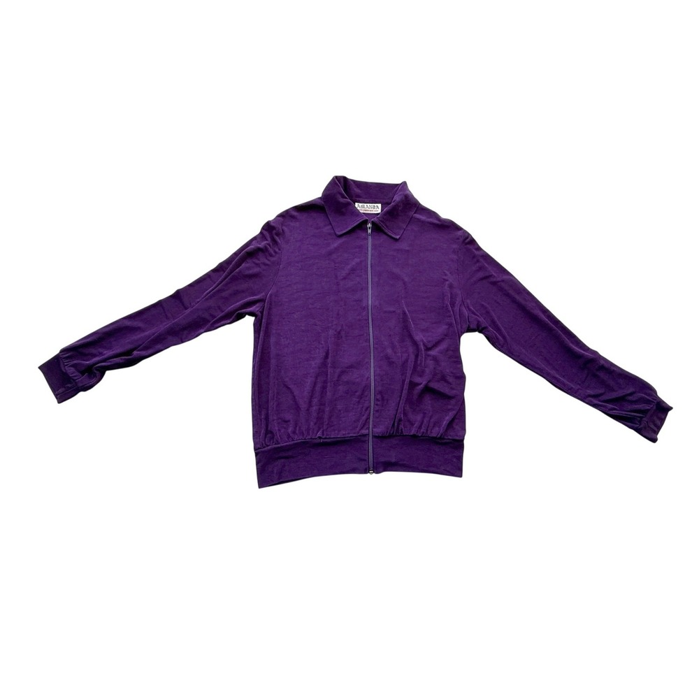 Amanda Womens Dark Purple Zip Up Jersey Knit Athletic Leisure Jacket Size L - Picture 10 of 13